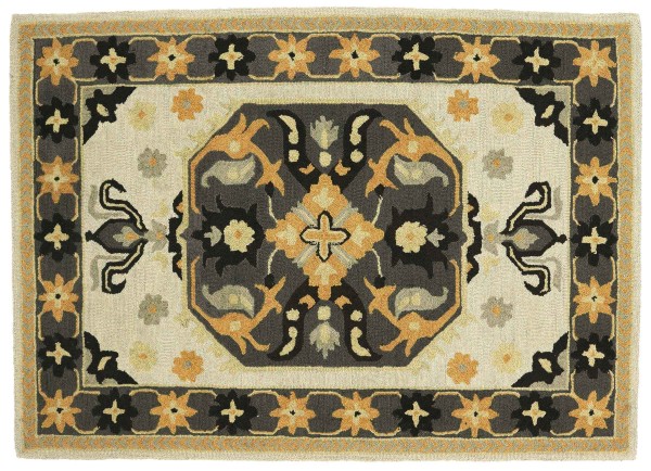 Short pile carpet wool 160x230 beige medallion handmade handtuft modern