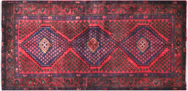 Perser Hamedan Teppich 110x200 Handgeknüpft Rot spiegelmuster Wolle Kurzflor Rug
