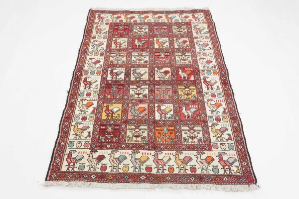 Perserteppich Seidensoumakh Vogel 100x150 Handgewebt Beige Geometrisch Handarbeit