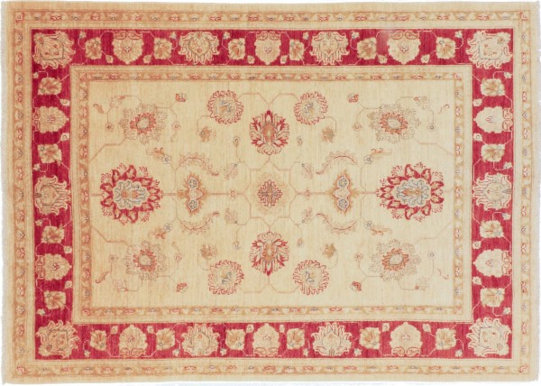 Afghan Chobi Ziegler Rug 160x230 Hand Knotted Beige Floral Pattern Orient Short Pile