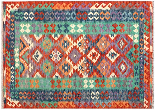 Afghan Maimana Kelim Teppich 150x200 Handgewebt Bunt Geometrisch Handarbeit Gewebt