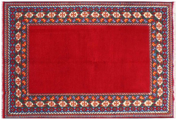 Afghan Akcha Rang Dar Teppich 170x240 Handgeknüpft Rot Umrandung Orient Kurzflor