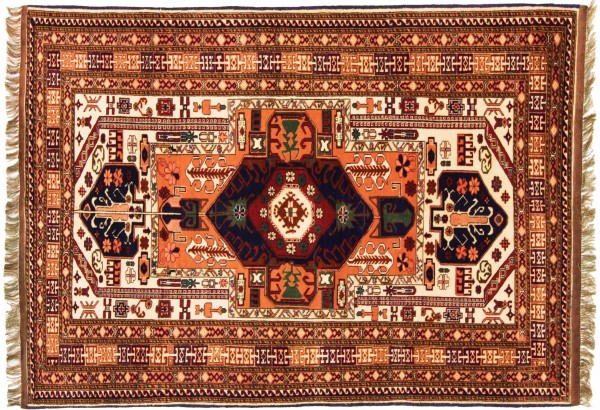 Afghan Mauri Kabul 110x160 Handgeknüpft Teppich Beige Geometrisch Muster