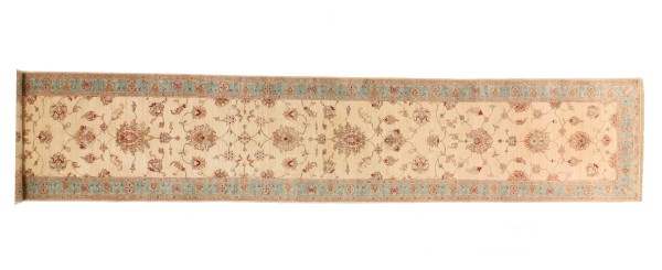 Ziegler carpet Chobi 100x620 hand-knotted runner beige floral oriental UNIKAT