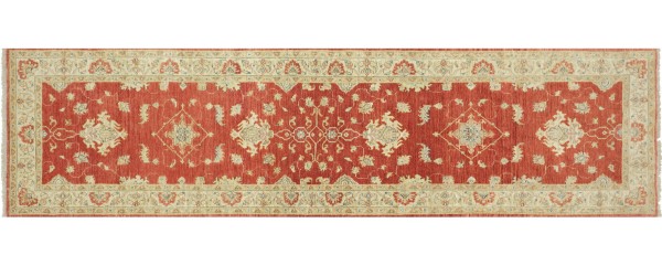 Afghan fine Ferahan Ziegler carpet 80x300 hand-knotted runner brown-red floral pattern