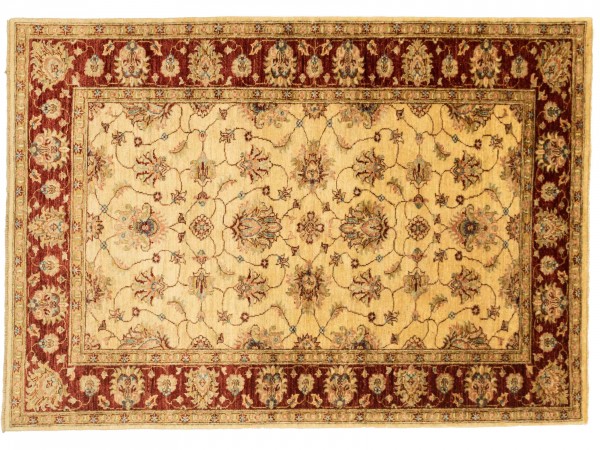 Afghan Chobi Ziegler Rug 120x180 Hand Knotted Beige Floral Pattern Orient Short Pile
