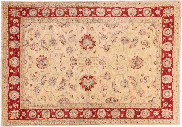 Ziegler carpet Chobi 170x240 hand-knotted beige floral oriental UNIKAT short pile