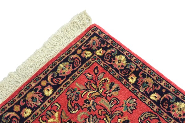 Sarough Teppich 70x140 Handgeknüpft Rosa Floral Wolle Kurzflor Rug