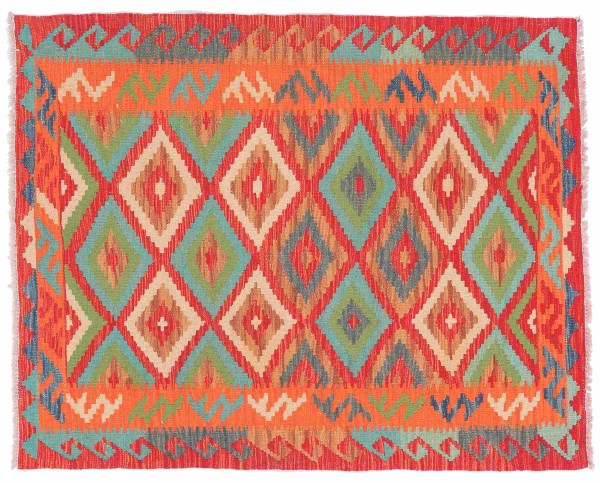 Afghan Maimana Kilim Rug 110x140 Handwoven Colorful Geometric Handwork Woven