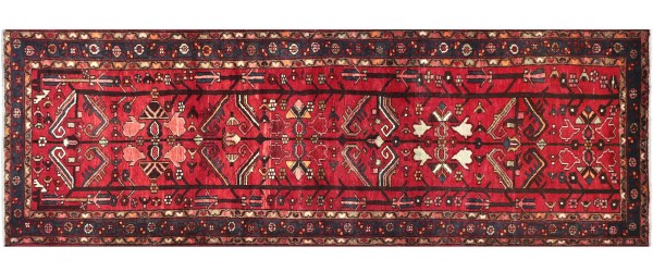 Perser Hamedan Teppich 110x290 Handgeknüpft Läufer Rot spiegelmuster Wolle Kurzflor Rug