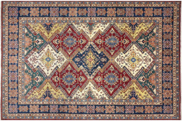 Afghan Feiner Kazak Teppich 250x300 Handgeknüpft Blau Geometrisch Orient Kurzflor