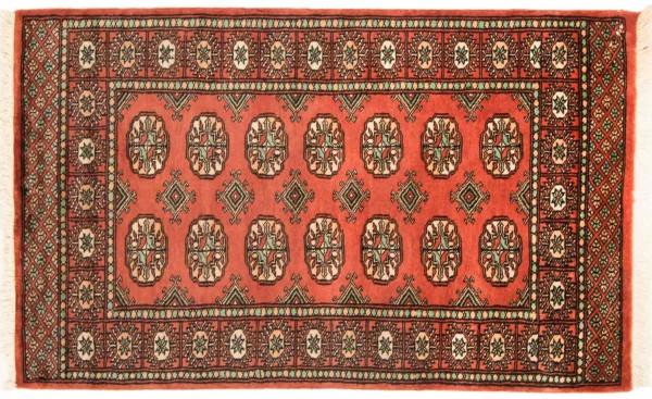 Pakistan Bukhara Rug 100x150 Hand Knotted Orange Geometric Pattern Orient Short Pile