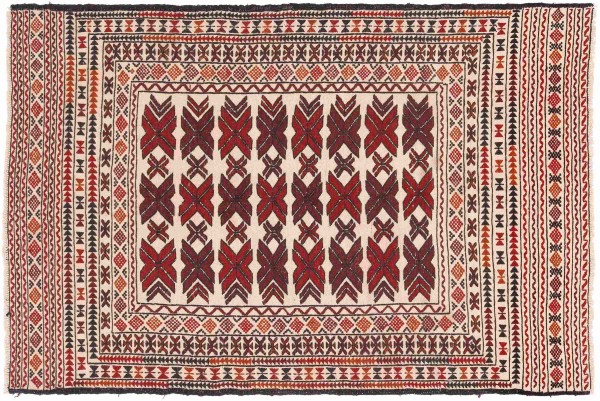 Afghan Kilim Gol Barjasta Rug 120x180 Handwoven Beige Geometric Handmade