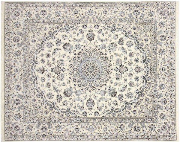 Persian carpet Nain 9LA 250x300 hand-knotted white medallion oriental UNIKAT short pile