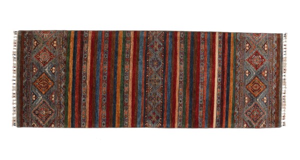 Khorjin Shaal carpet 80x220 hand-knotted runner blue border oriental UNIKAT