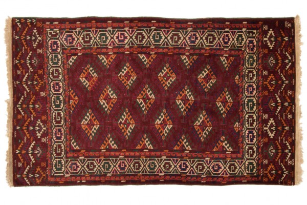 Caucasus Yomud Rug 120x180 Hand Knotted Red Geometric Orient Pattern Short Pile