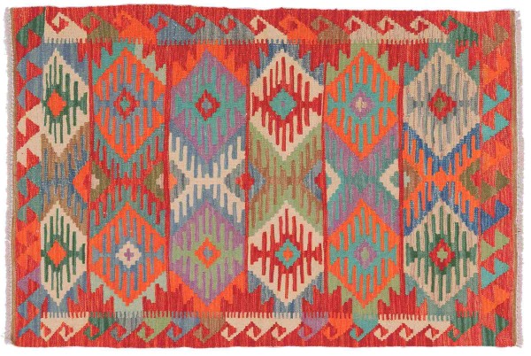 Afghan Maimana Kelim Teppich 100x150 Handgewebt Bunt Geometrisch Handarbeit Gewebt