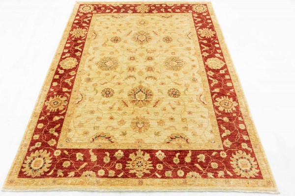 Afghan Chobi Ziegler 150x200 Handgeknüpft Teppich Beige Blumenmuster Kurzflor