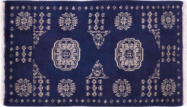Pakistan Bukhara 3ply Rug 50x80 Hand Knotted Blue Geometric Orient Short Pile