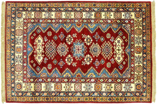 Afghan Fine Kazak Rug 100x150 Hand Knotted Red Border Orient Short Pile