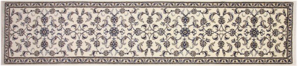 Persian carpet Nain Kashmar 80x400 hand-knotted runner white flowers oriental UNIKAT