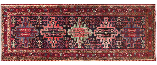Perser Hamedan Teppich 120x290 Handgeknüpft Läufer rot spiegelmuster Wolle Kurzflor Rug