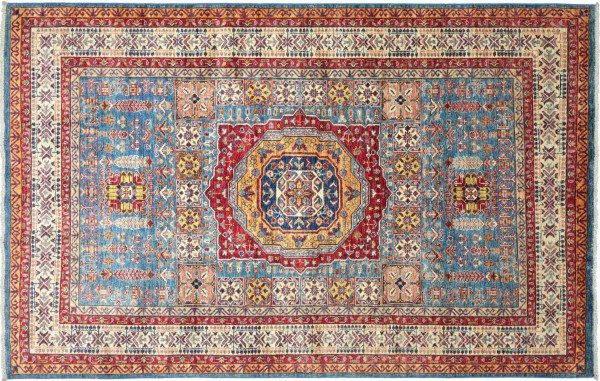 Afghan Kazak Fine Rug 170x240 Hand Knotted Blue Geometric Orient Low Pile