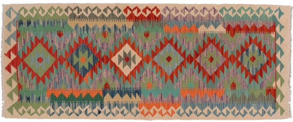 Afghan Maimana Kelim Teppich 70x190 Handgewebt Läufer Bunt Geometrisch Handarbeit