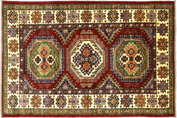 Afghan Kazak Fein 90x160 Handgeknüpft Orientteppich Rot Umrandung Wolle