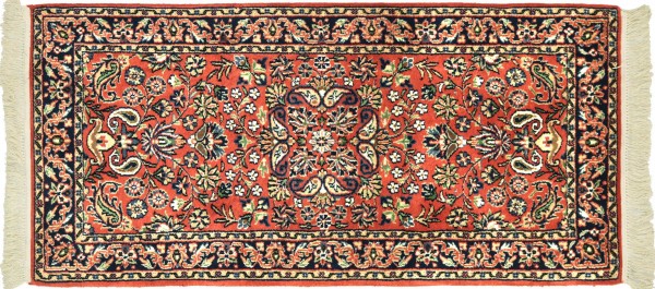 Sarough Rug 70x140 Hand Knotted Orange Floral Orient Low Pile Living Room