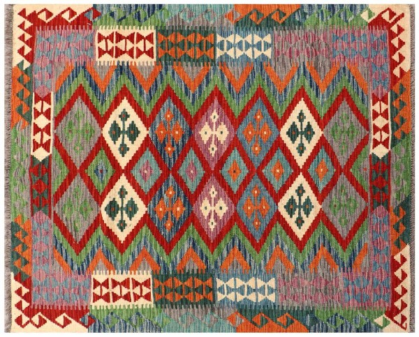 Afghan Maimana Kilim Rug 150x200 Handwoven Colorful Geometric Handwork Woven