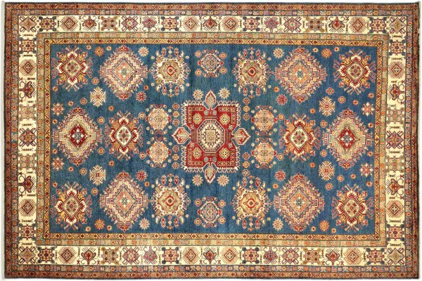 Afghan Kazak Fein 250x350 Handgeknüpft Orientteppich Blau Geometrisch Wolle