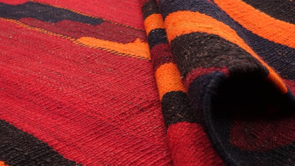 Afghan Kelim Soumakh Ghalmuri Teppich 140x250 Handgewebt Rot Streifen Handarbeit Gewebt