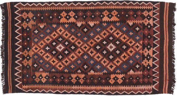 Kelim Afghan Maimana Teppich 90x160 Handgewebt Braun Geometrisch Handarbeit Zimmer