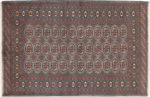 Pakistan Bukhara Rug 120x180 Hand Knotted Gray Geometric Orient Short Pile