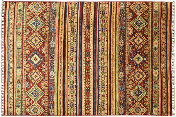 Afghan Khorjin Shaal Rug 170x240 Hand Knotted Red Striped Orient Short Pile