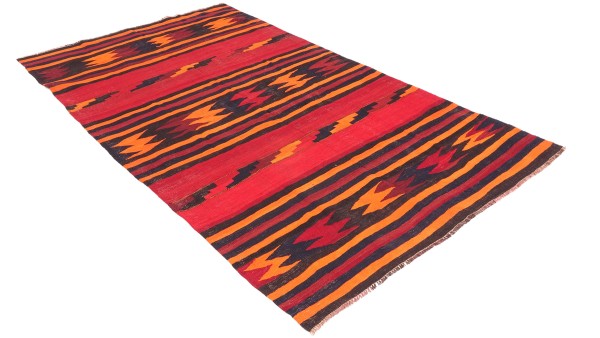 Afghan Kelim Soumakh Ghalmuri Teppich 140x250 Handgewebt Rot Streifen Handarbeit Gewebt