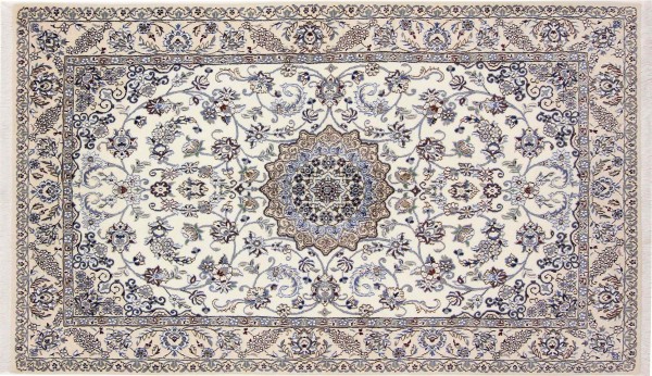 Persian carpet Nain 9LA 130x220 Hand-knotted White Floral Oriental UNIKAT short pile
