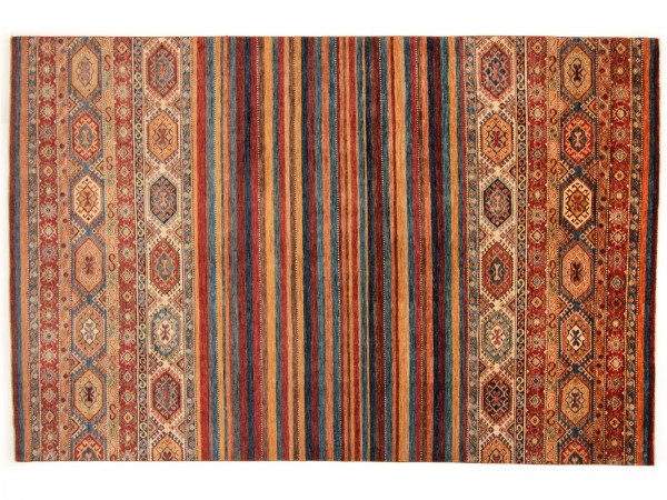 Afghan Ziegler Khorjin 210x320 Handgeknüpft Teppich Mehrfarbig Linien Kurzflor