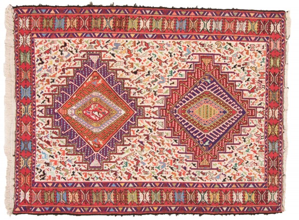 Perser Seidensoumakh 100x150 Handgewebt Teppich Mehrfarbig Orientalisch
