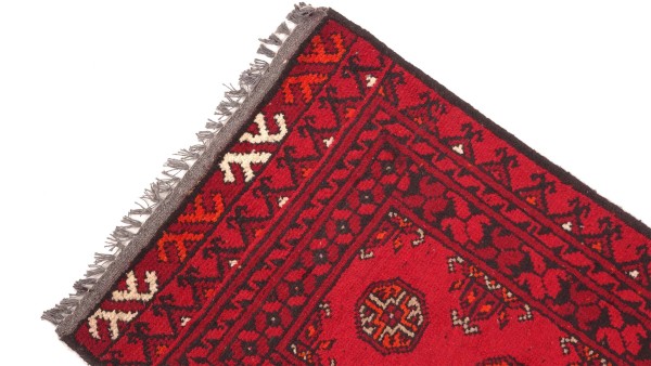 Afghan Teppich Akche Aqcha Handgeknüpft 50x100 Rot Geometrisches Muster Kurzflor