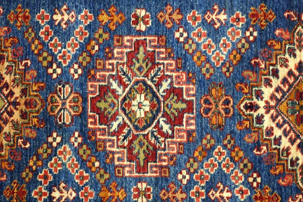 Afghan Kazak Fein 80x300 Handgeknüpft Orientteppich Läufer Blau Geometrisch