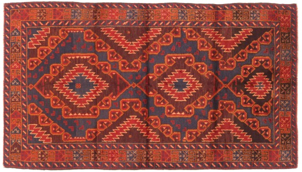 Belutsch Baluch Teppich 110x200 Handgeknüpft blau Geometrisch Orientalisch UNIKAT