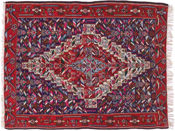 Persian rug Kilim Sanandaj 120x160 Handwoven Blue Geometric Handwork Room