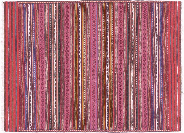 Afghan Kilim Soumakh Ghalmuri Rug 100x130 Handwoven Pink Geometric Handmade