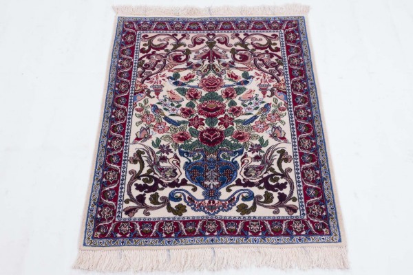 Perser Isfahan 70x90 Handgeknüpft Teppich Mehrfarbig Blumenmuster Kurzflor Orient
