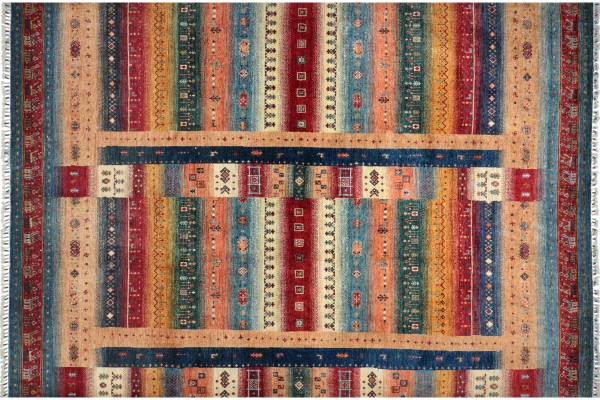 Afghan Ziegler Khorjin Special Rug 250x300 Hand-Knotted Colorful Stripes Orient