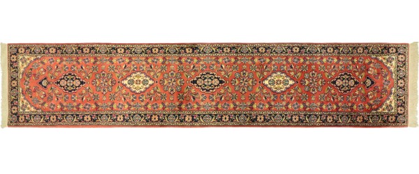 Sarough Rug 80x400 Hand Knotted Runner Pink Floral Orient Short Pile Living Room