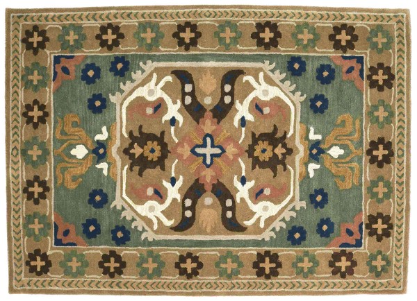 Short pile carpet wool 160x230 green medallion handmade handtuft modern