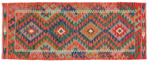 Afghan Maimana Kilim Rug 70x200 Handwoven Runner Colorful Geometric Handmade